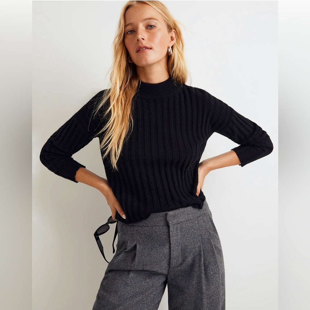 85-NWT Mdwll Black Mockneck Crop Sweater XL
